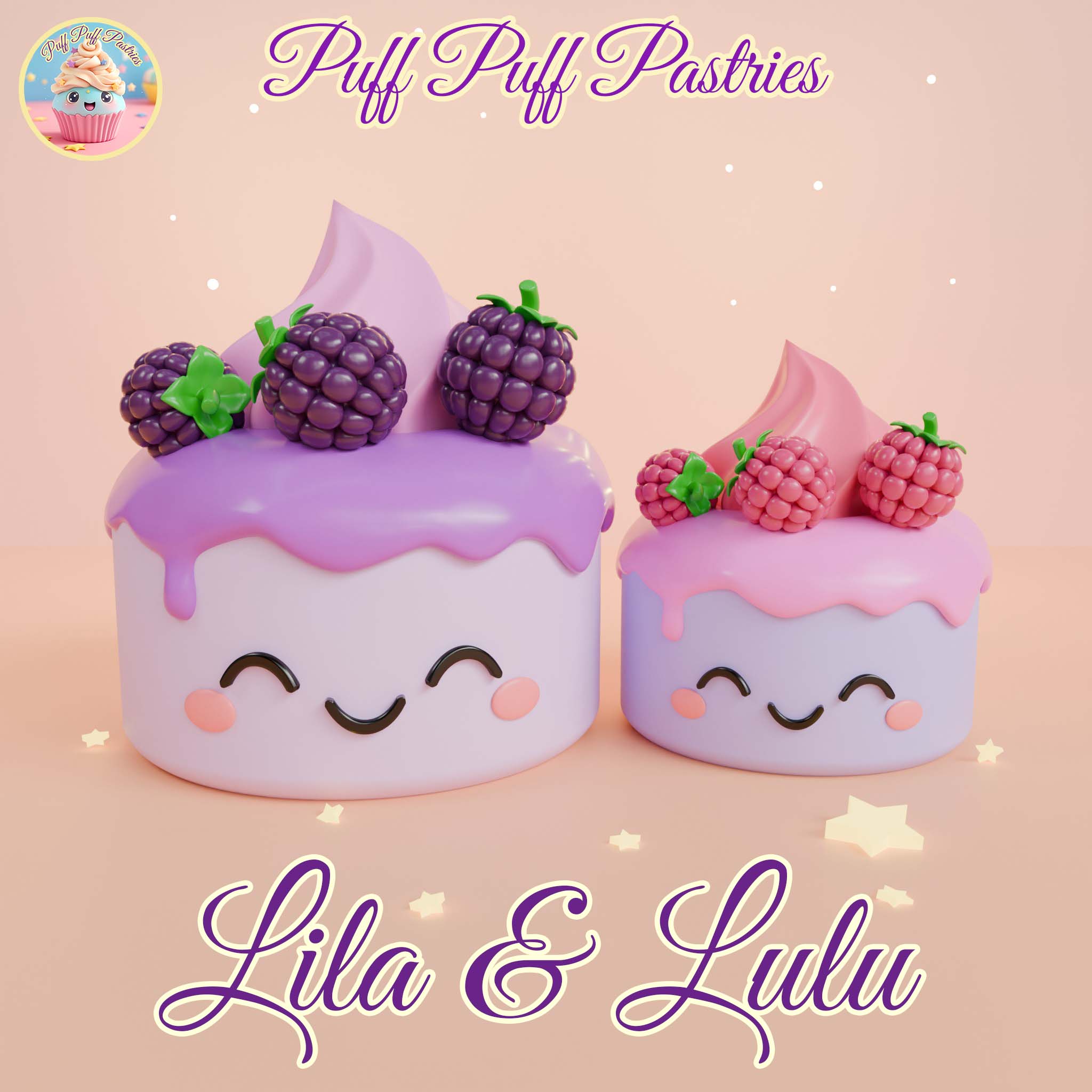 Kawaii Round cake Lila and Lulu